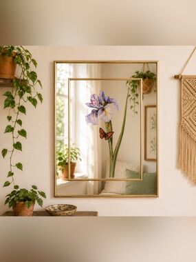 Vintage Butterfly Floral Wall Mirror Lily Gold Framed Cottagecore Boho 16x21”